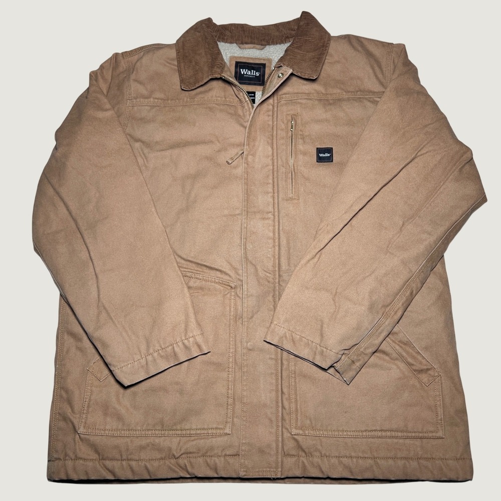 Walls Workwear Chore Coat Mens XL Sherpa Lined Canvas Corduroy Collar Brown